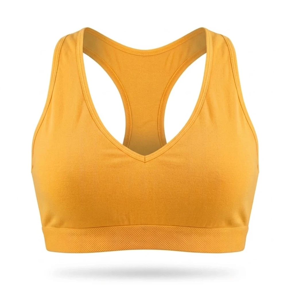 cotton-racerback-padded-sports-bra فروش عمده نیمتنه نخی کاپدار خارجی پشت قهرمانی 6عددی - تصویر 1